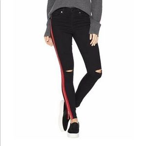 Blanknyc black high rise red panel zip jeans